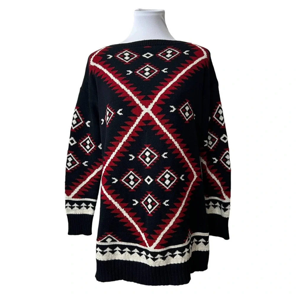 LAUREN Ralph Lauren Womens MP Cotton Aztec Southwestern Boat Neck Tunic Sweater